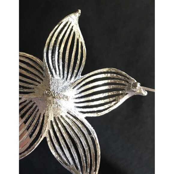 Vintage 80s Sarah Coventry Brooch Pin Silver Wire Flower Faux Imitation Pearl 3” - Picture 7 of 10